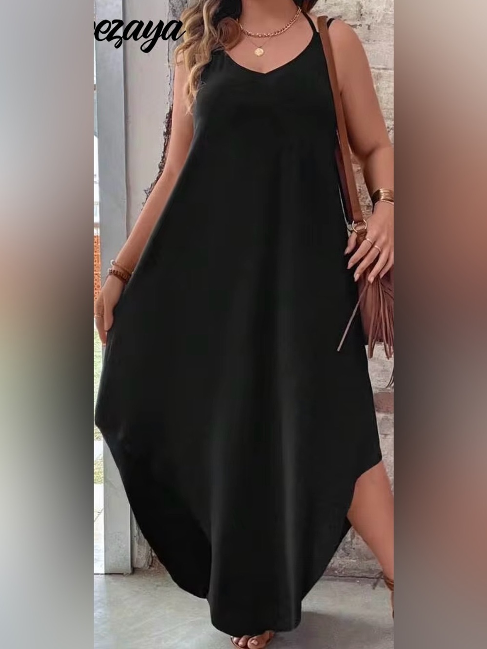 SHEIN Black  Sleeveless rounded bottom Maxi Dress